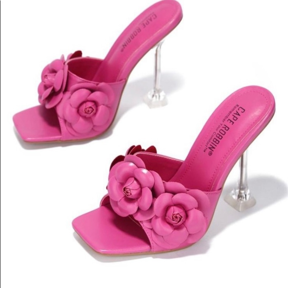 New Fuchsia Flower Clear Heels